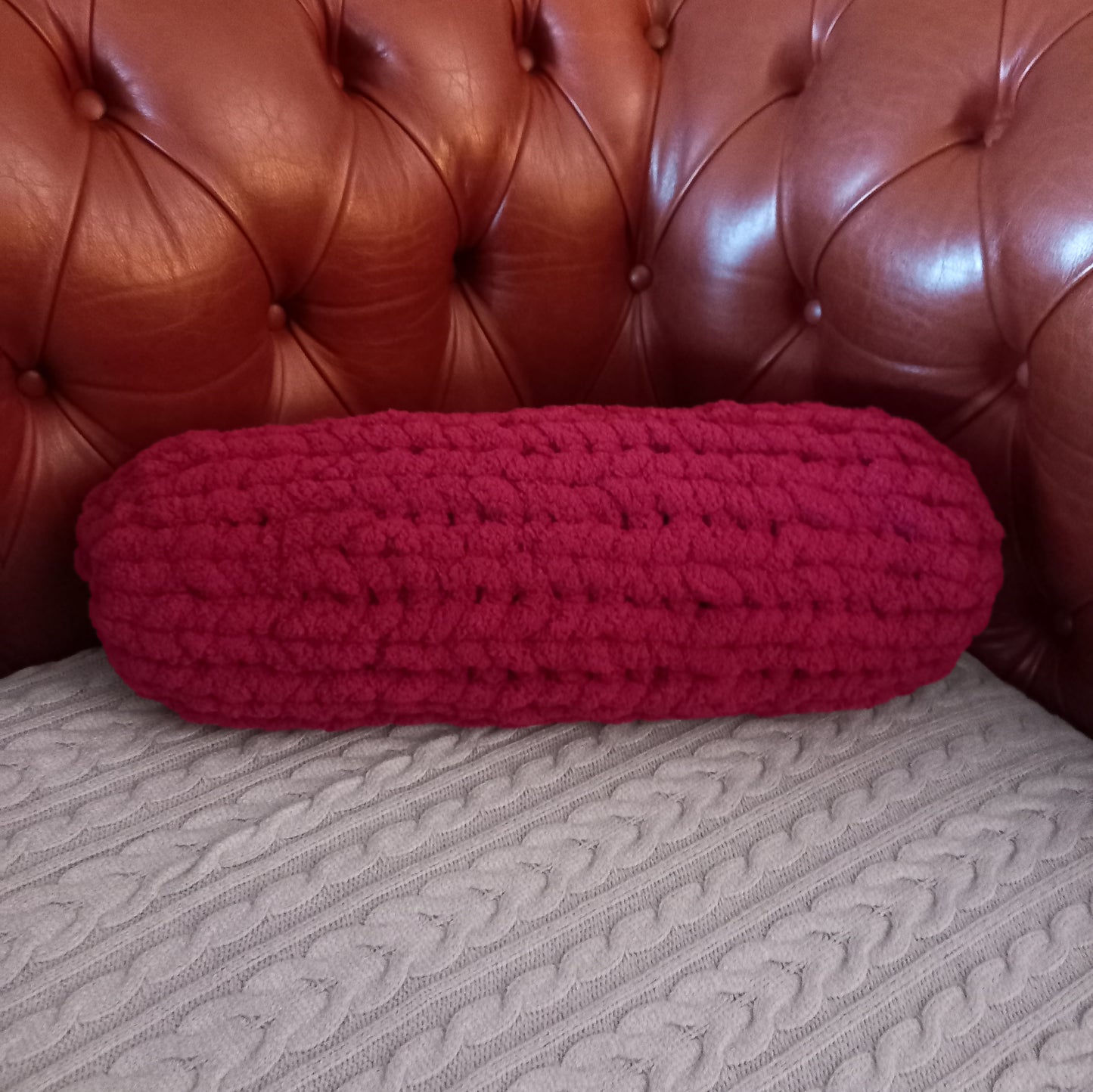 Long Hand-Knit Pillow Pouf - Soft Decorative Cushion (56cm)